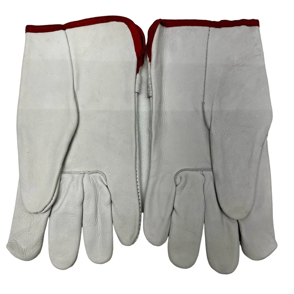 White Smooth Leather With Red Rim Work Gloves‎ with Adjustable Buckle